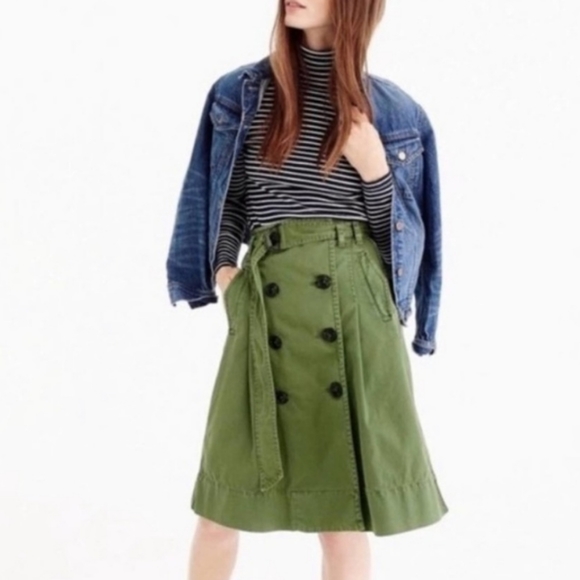 J. Crew Dresses & Skirts - J.Crew Chino Trench Skirt with Belt in Army Green Cotton